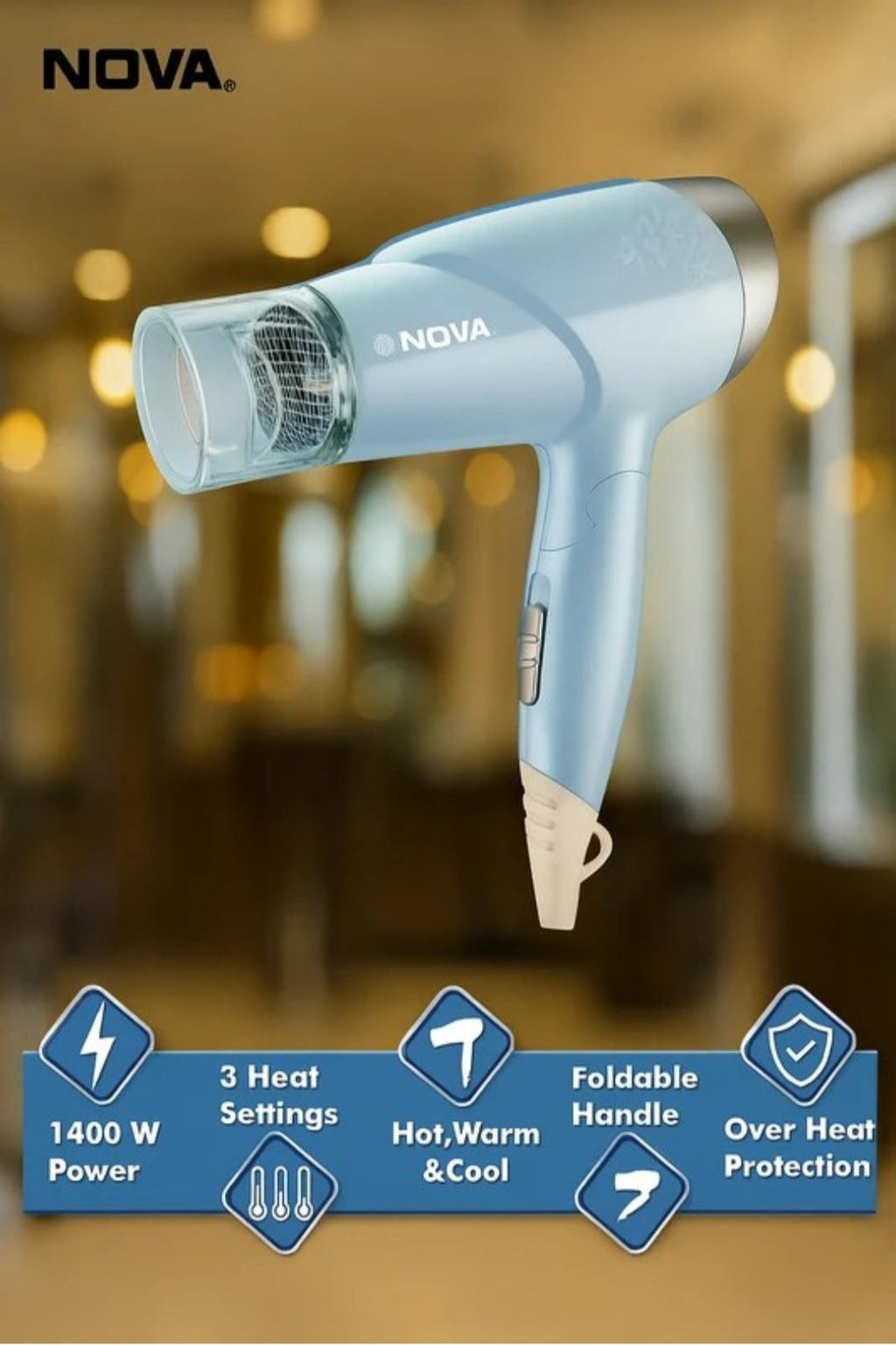 Nova Hair dryer BYBeatVox 8203 1800w(Blue)